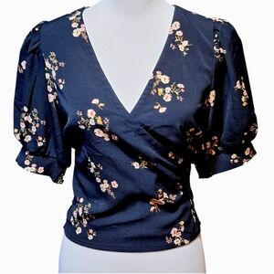 Abercrombie & Fitch Small Floral Shirt Puff Sleeve Dark Romantic Whimsigoth Crop